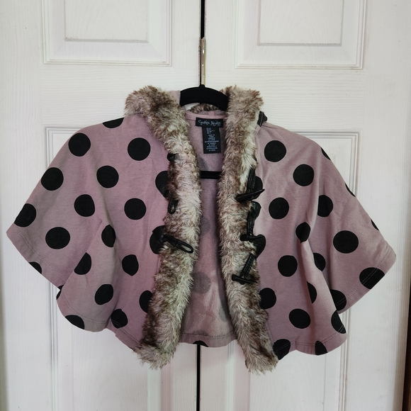 Cynthia Rowley Other - Cynthia Rowley Pink Polka Dot Cape with Faux Fur Trim